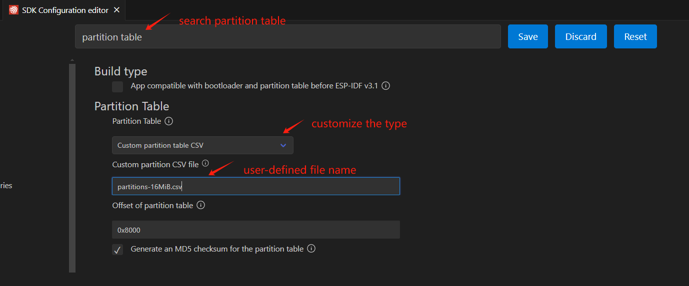 PARTITION TABLE SETUP